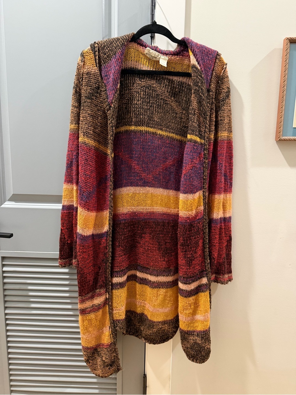 Cozy Striped Open-Front Hooded Sweater Cardigan - Multicolor